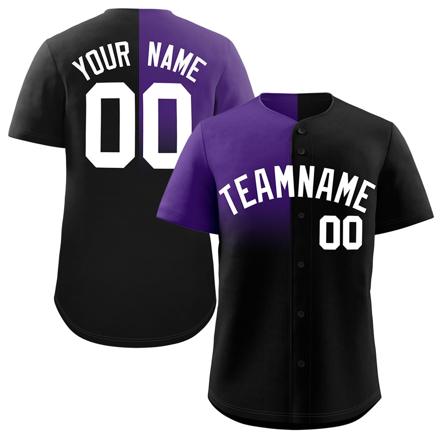 Custom Black Purple Personalized Half Gradient Design Authentic Baseball Jersey