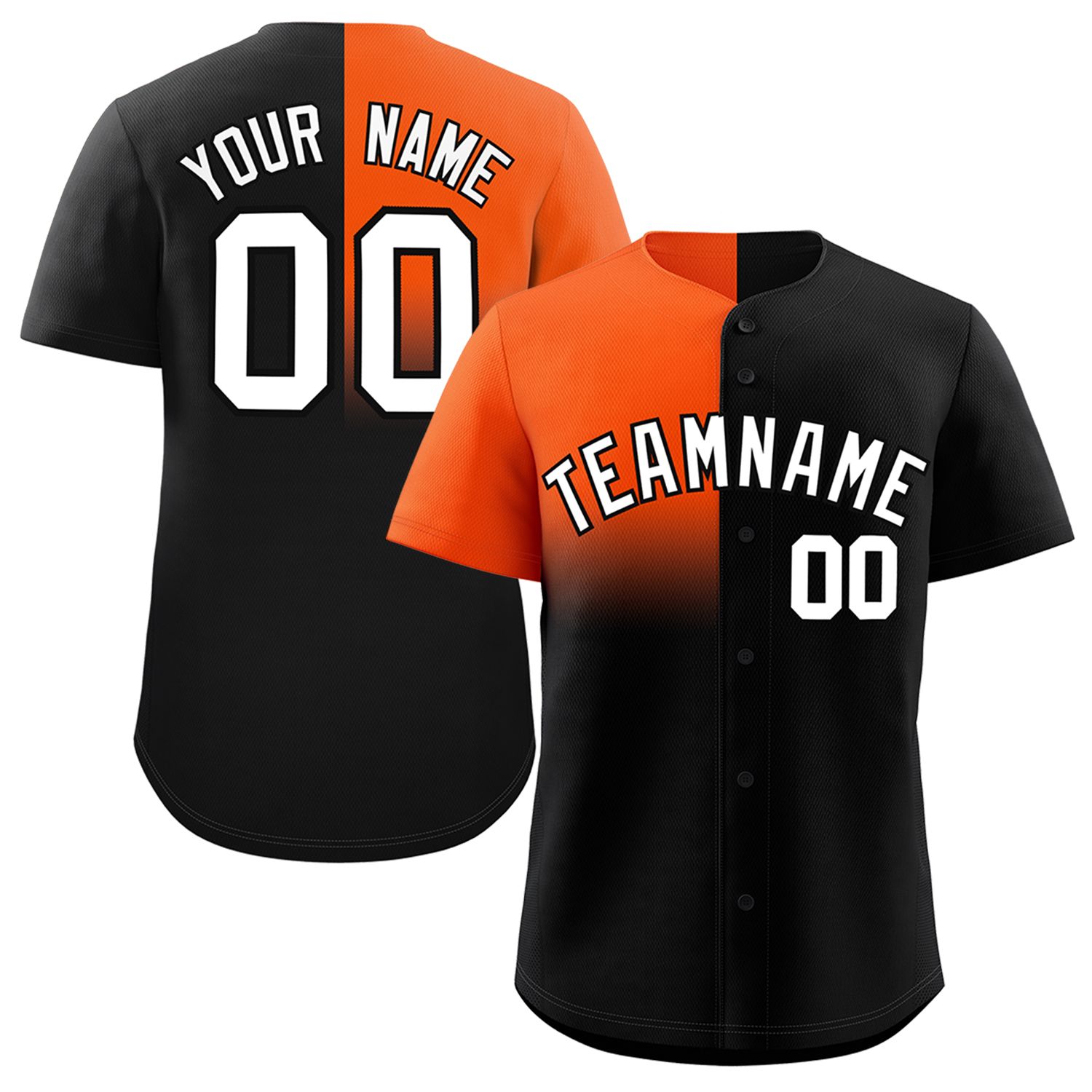 Custom Black Orange Personalized Half Gradient Design Authentic Baseball Jersey