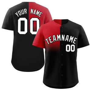 Custom Black Red Personalized Half Gradient Design Authentic Baseball Jersey