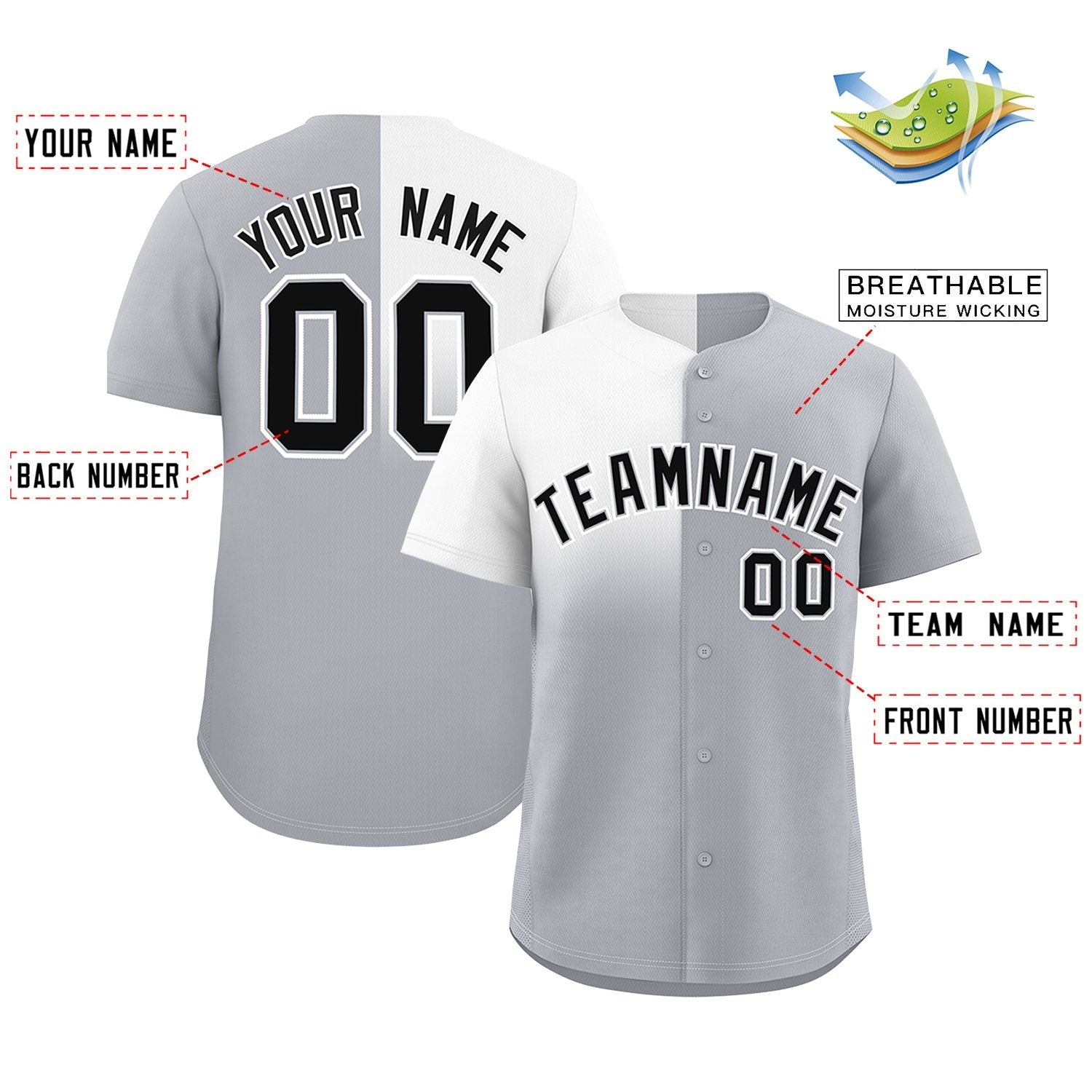 Custom Gray White Personalized Half Gradient Design Authentic Baseball Jersey