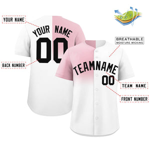 Custom White Light Pink Personalized Half Gradient Design Authentic Baseball Jersey