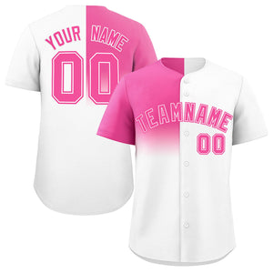 Custom White Pink Personalized Half Gradient Design Authentic Baseball Jersey