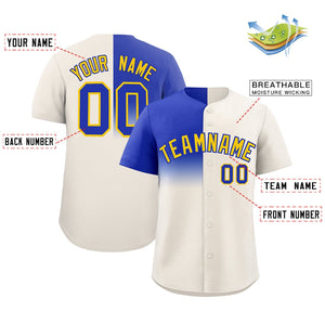 Custom Cream Royal Personalized Half Gradient Design Authentic Baseball Jersey