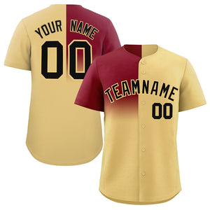 Custom Khaki Crimson Personalized Half Gradient Design Authentic Baseball Jersey