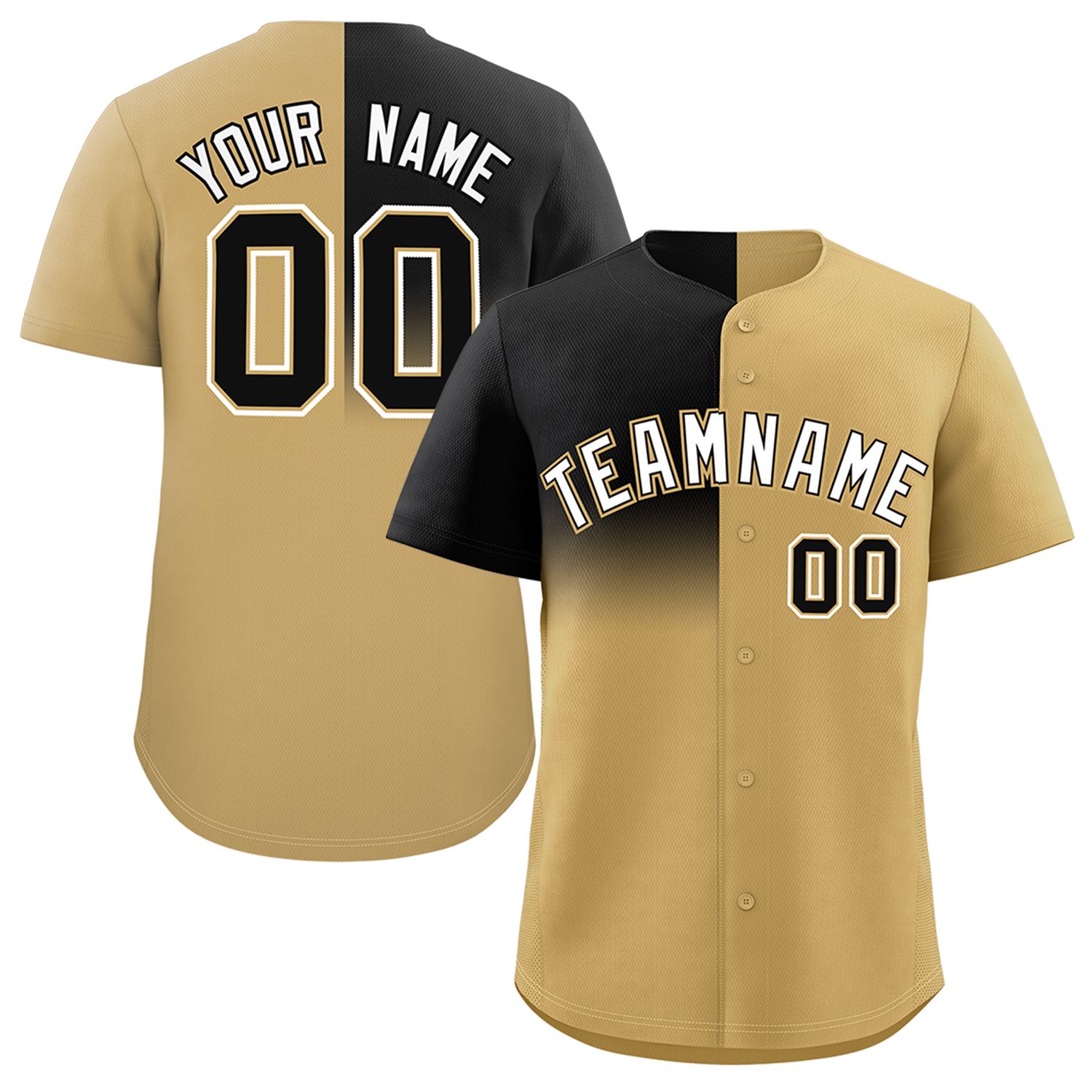 Custom Old Gold Black Personalized Half Gradient Design Authentic Baseball Jersey