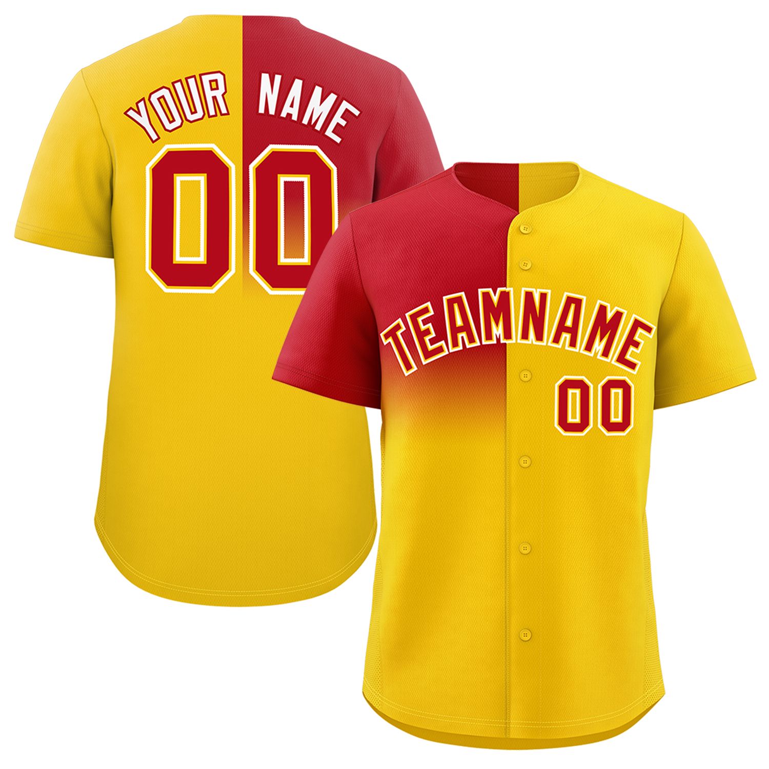 Custom Gold Red Personalized Half Gradient Design Authentic Baseball Jersey