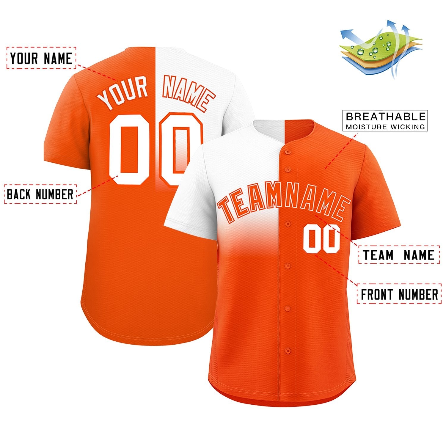 Custom Orange White Personalized Half Gradient Design Authentic Baseball Jersey