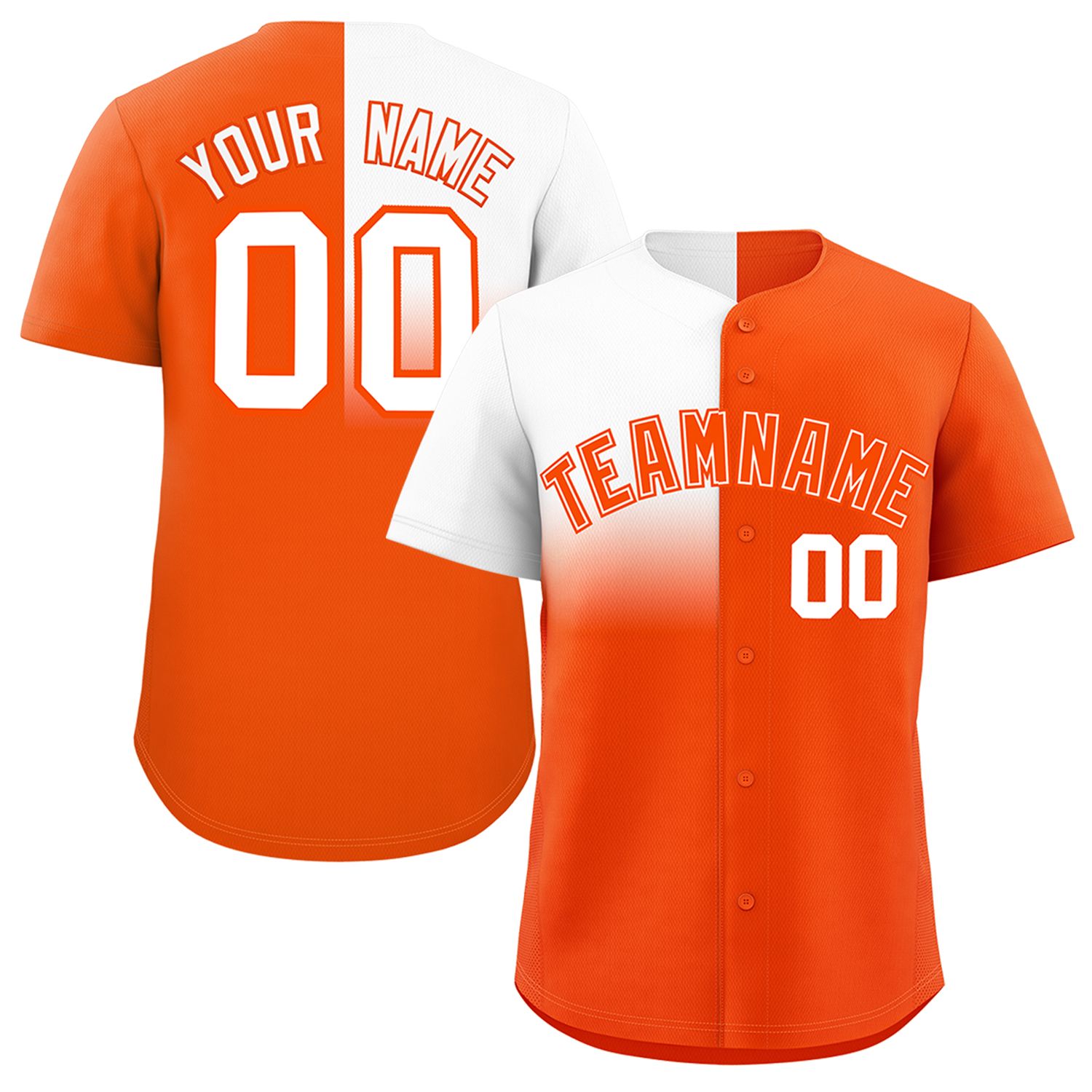 Custom Orange White Personalized Half Gradient Design Authentic Baseball Jersey