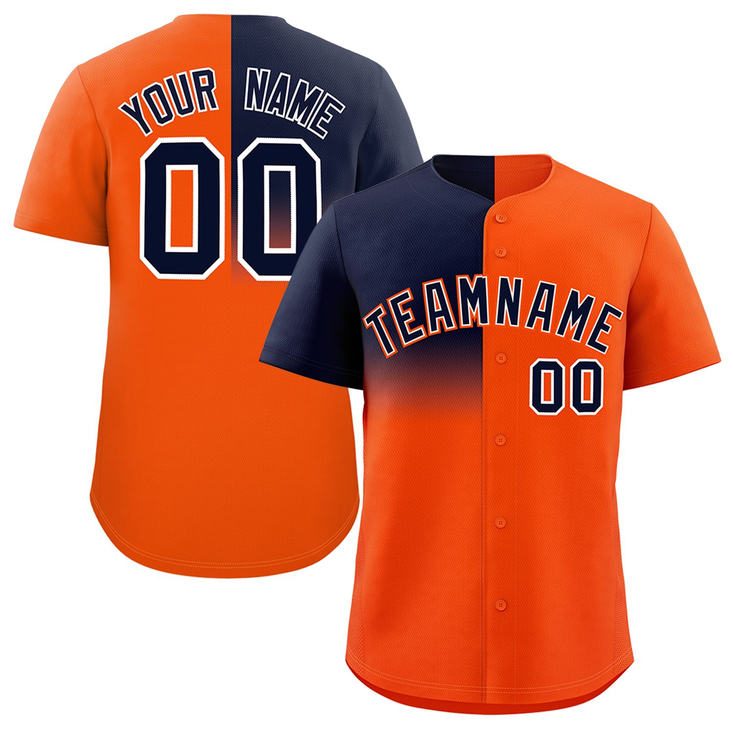 Custom Orange Navy Personalized Half Gradient Design Authentic Baseball Jersey