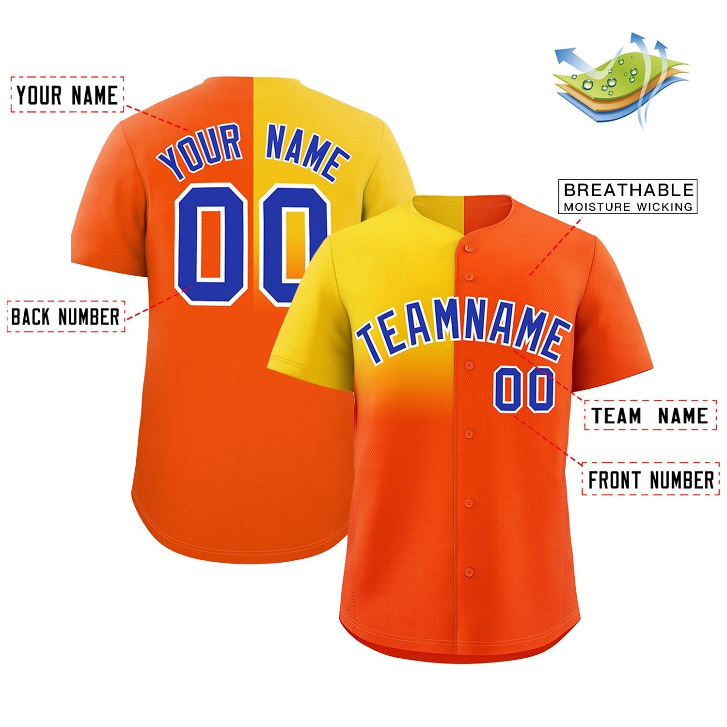 Custom Orange Gold Personalized Half Gradient Design Authentic Baseball Jersey