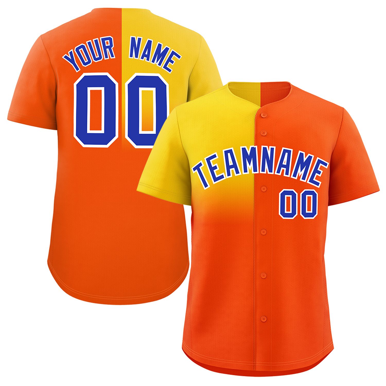 Custom Orange Gold Personalized Half Gradient Design Authentic Baseball Jersey