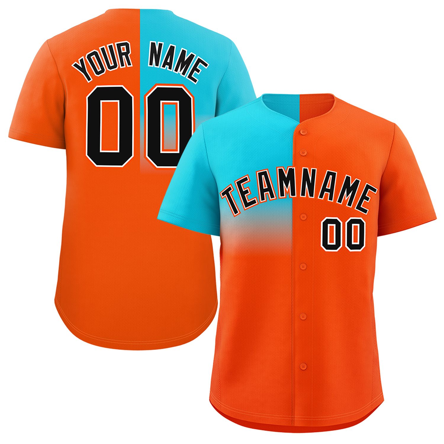 Custom Orange Sky Blue Personalized Half Gradient Design Authentic Baseball Jersey