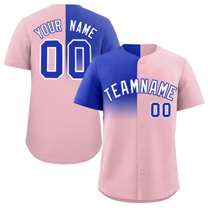 Custom Light Pink Royal Personalized Half Gradient Design Authentic Baseball Jersey