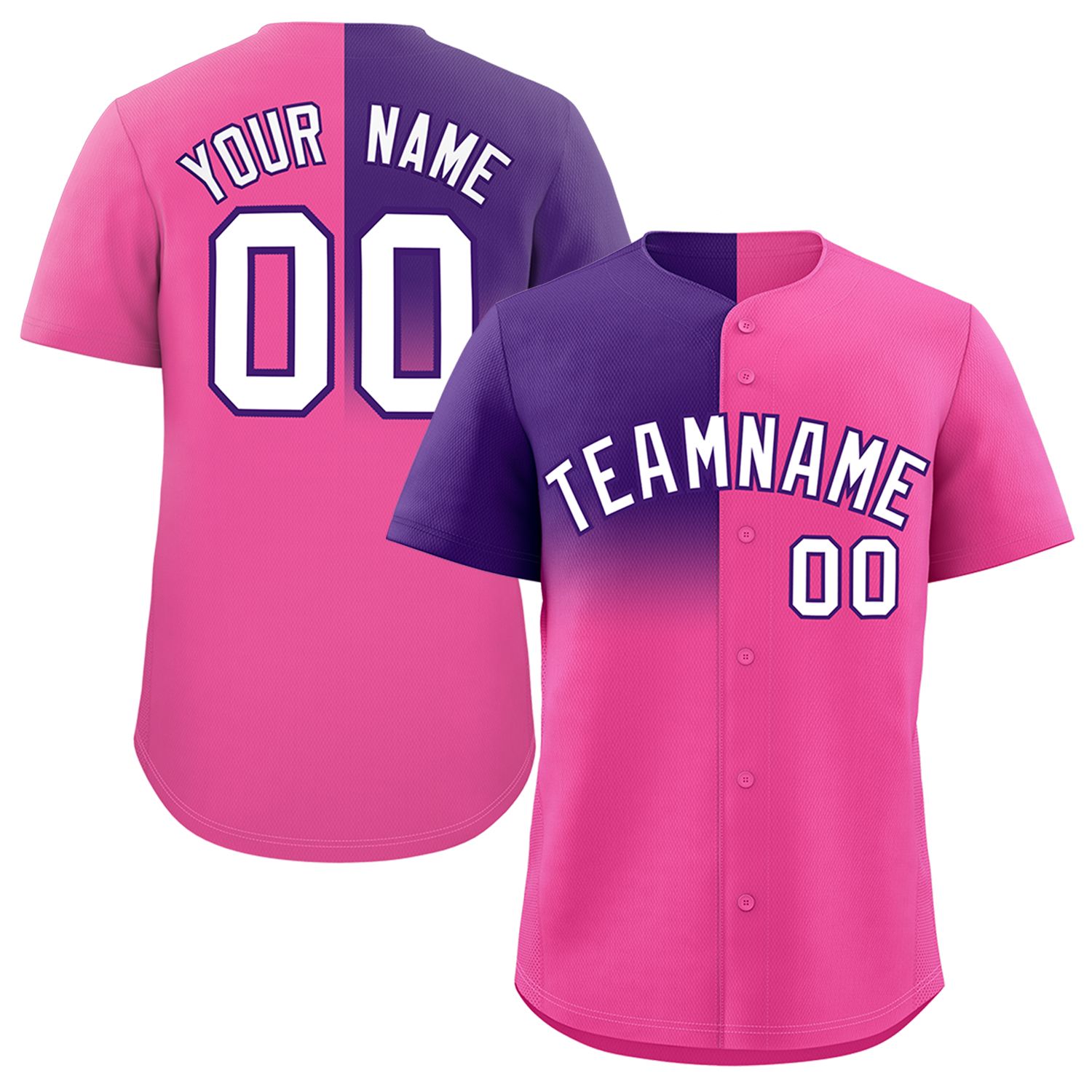 Custom Pink Purple Personalized Half Gradient Design Authentic Baseball Jersey