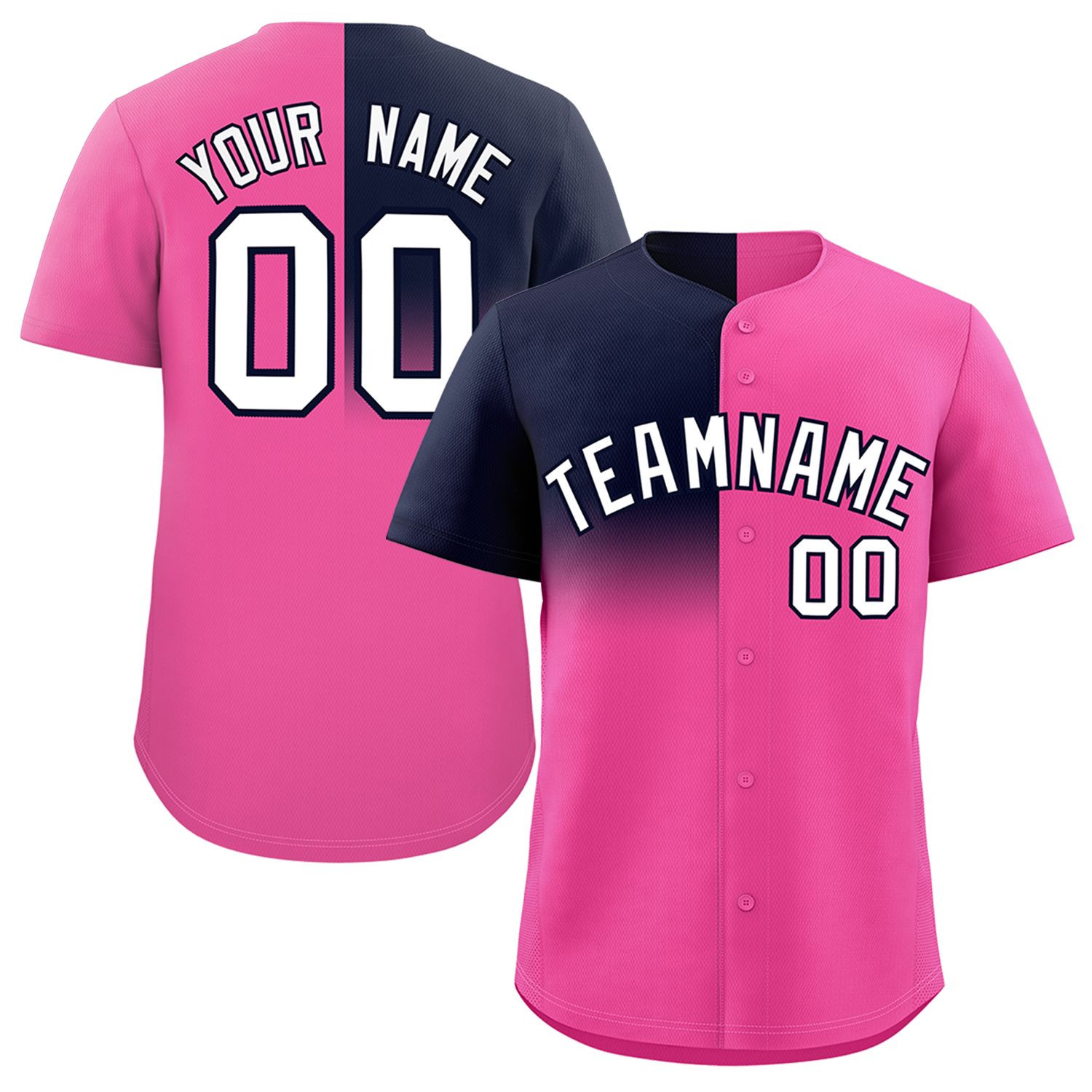 Custom Pink Navy Personalized Half Gradient Design Authentic Baseball Jersey