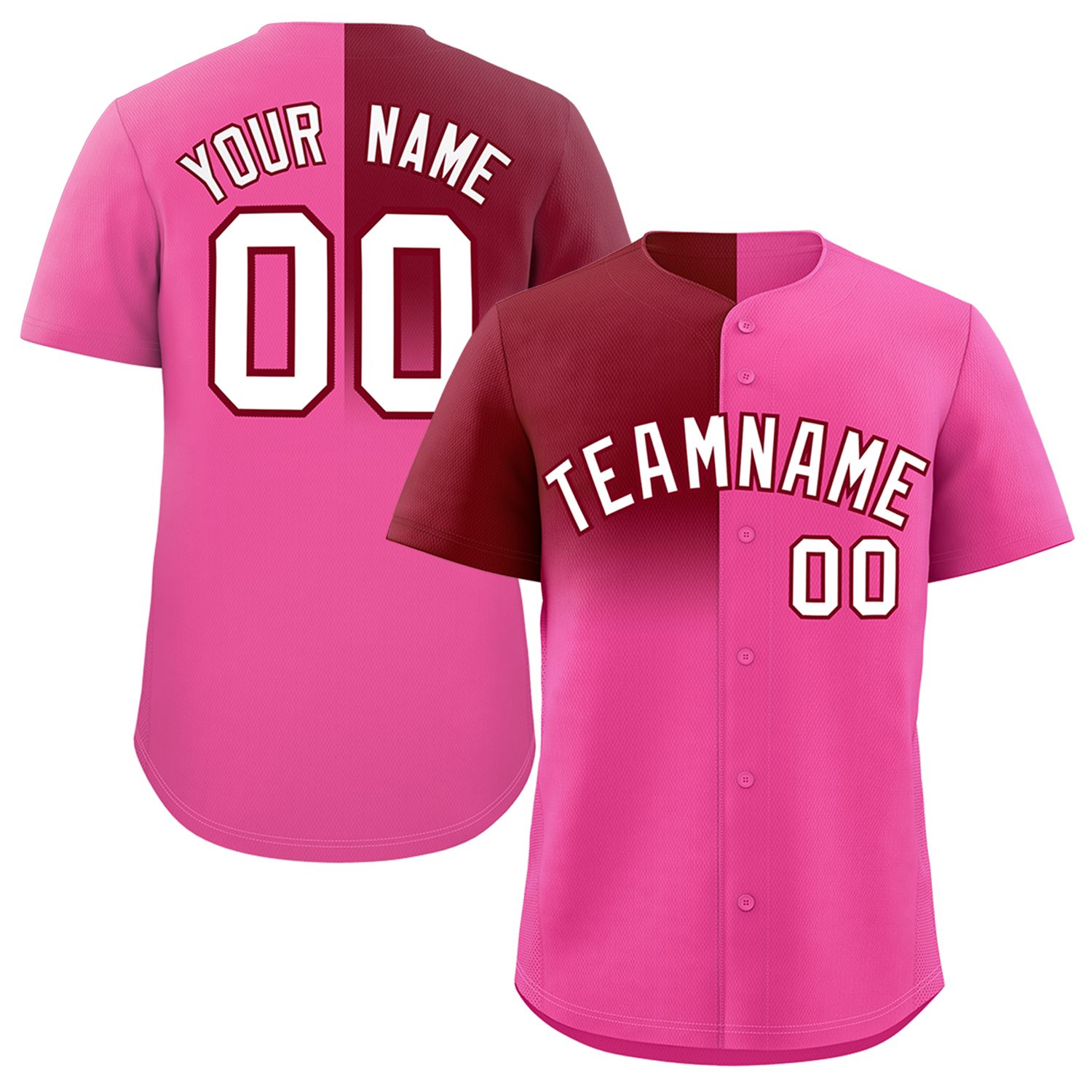 Custom Pink Crimson Personalized Half Gradient Design Authentic Baseball Jersey