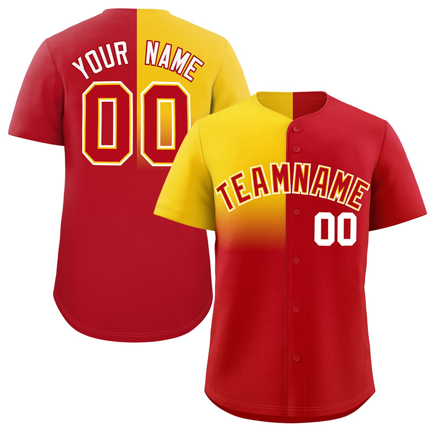 Custom Red Gold Personalized Half Gradient Design Authentic Baseball Jersey