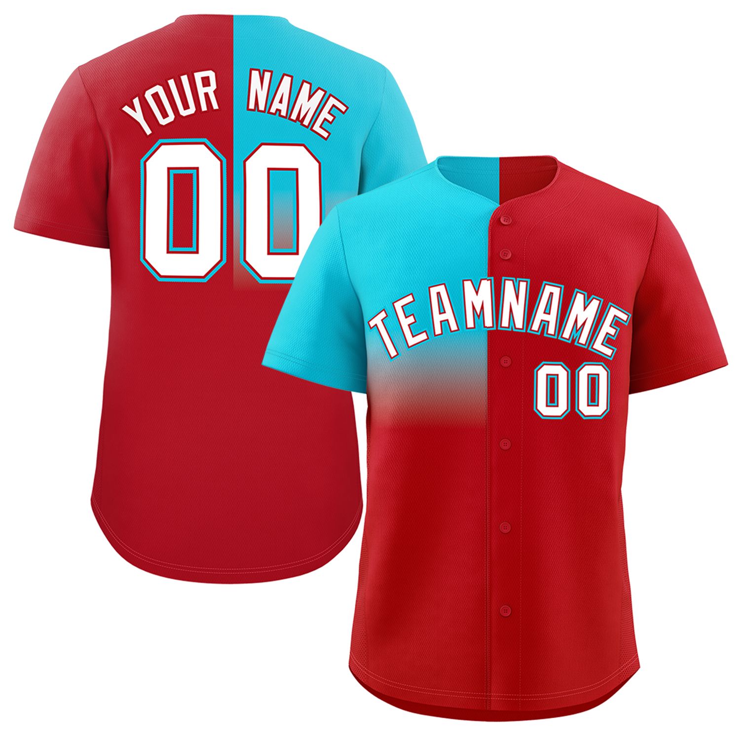 Custom Red Sky Blue Personalized Half Gradient Design Authentic Baseball Jersey