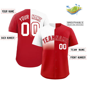 Custom Red White Personalized Half Gradient Design Authentic Baseball Jersey