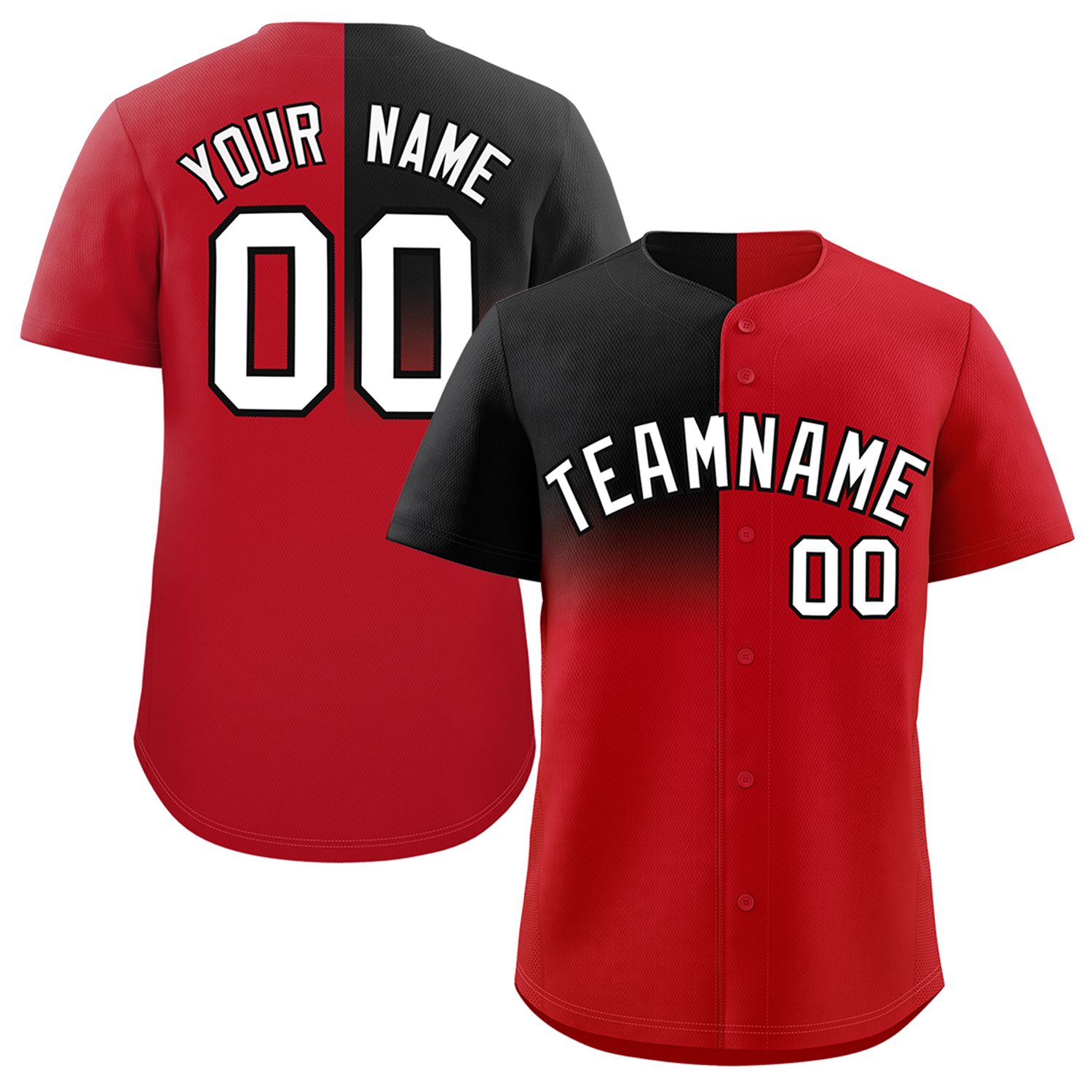 Custom Red Black Personalized Half Gradient Design Authentic Baseball Jersey