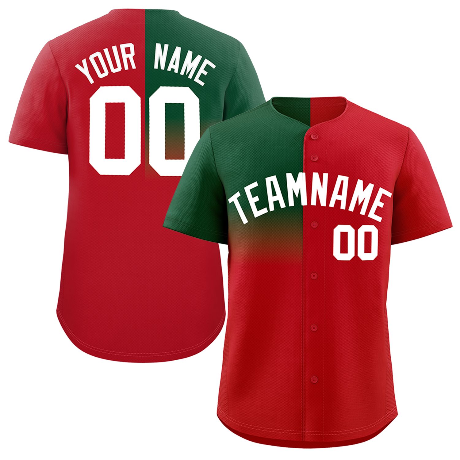 Custom Red Green Personalized Half Gradient Design Authentic Baseball Jersey