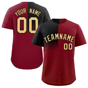 Custom Crimson Black Personalized Half Gradient Design Authentic Baseball Jersey