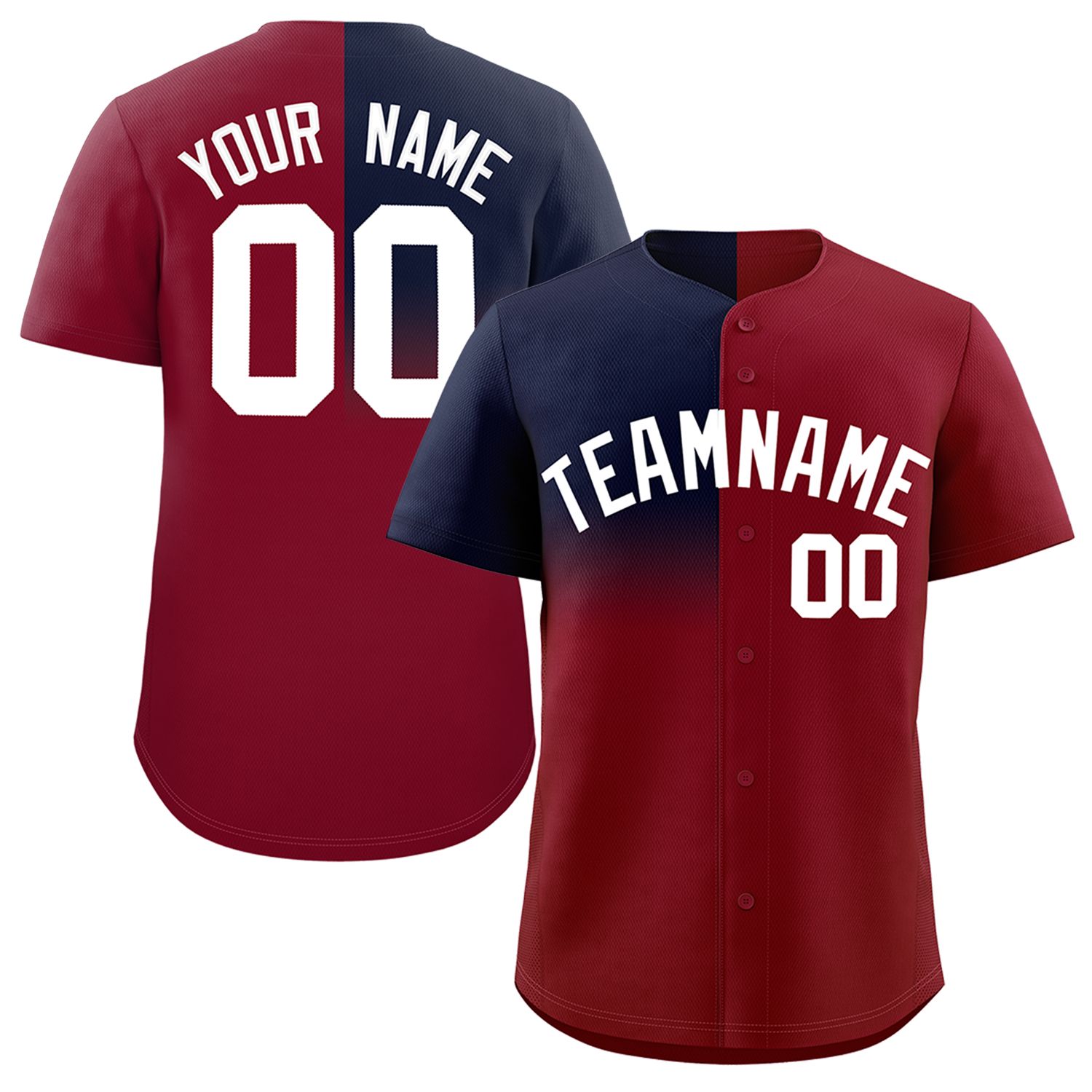 Custom Crimson Navy Personalized Half Gradient Design Authentic Baseball Jersey