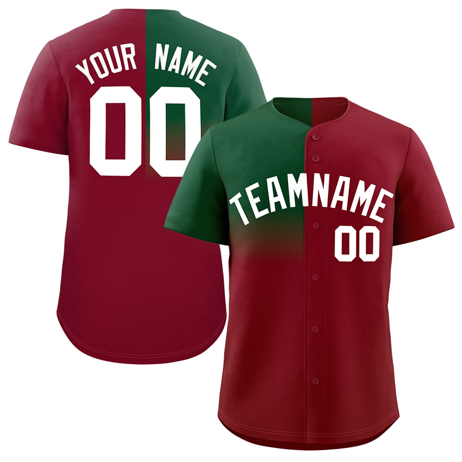 Custom Crimson Green Personalized Half Gradient Design Authentic Baseball Jersey