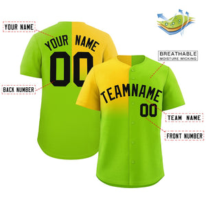 Custom Neon Green Gold Personalized Half Gradient Design Authentic Baseball Jersey