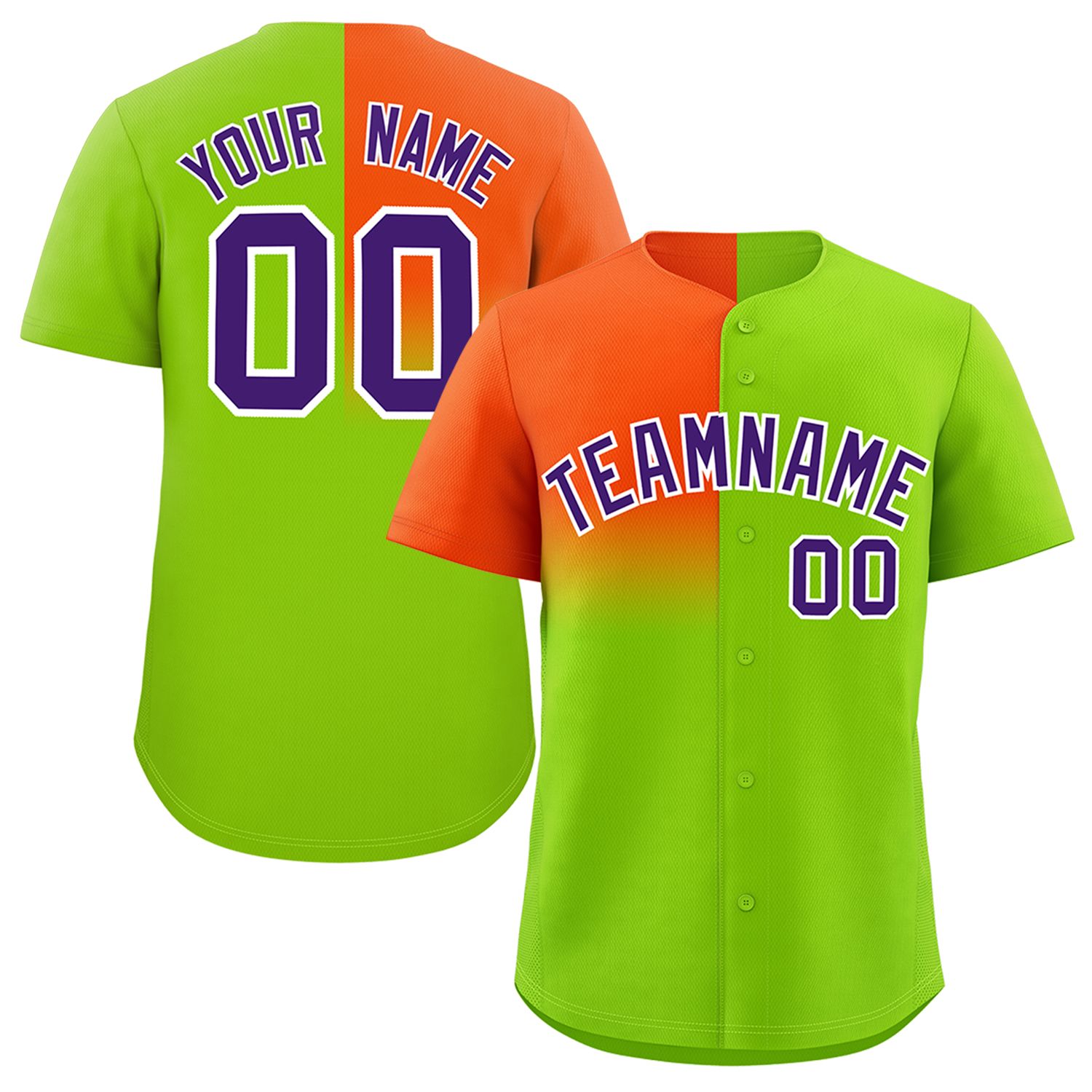 Custom Neon Green Orange Personalized Half Gradient Design Authentic Baseball Jersey