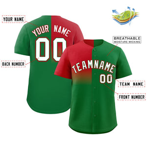 Custom Kelly Green Red Personalized Half Gradient Design Authentic Baseball Jersey