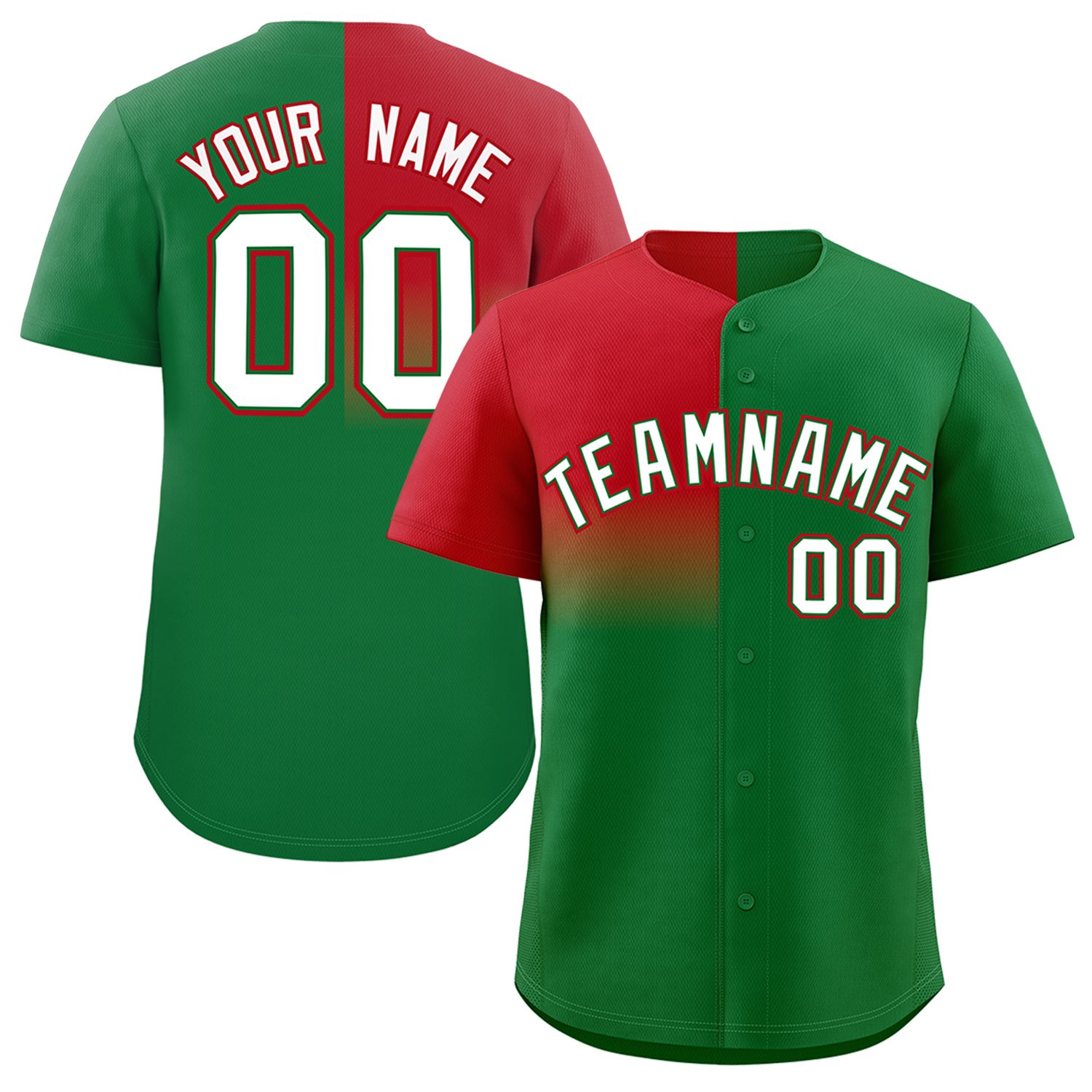 Custom Kelly Green Red Personalized Half Gradient Design Authentic Baseball Jersey