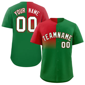 Custom Kelly Green Red Personalized Half Gradient Design Authentic Baseball Jersey