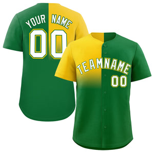 Custom Kelly Green Gold Personalized Half Gradient Design Authentic Baseball Jersey