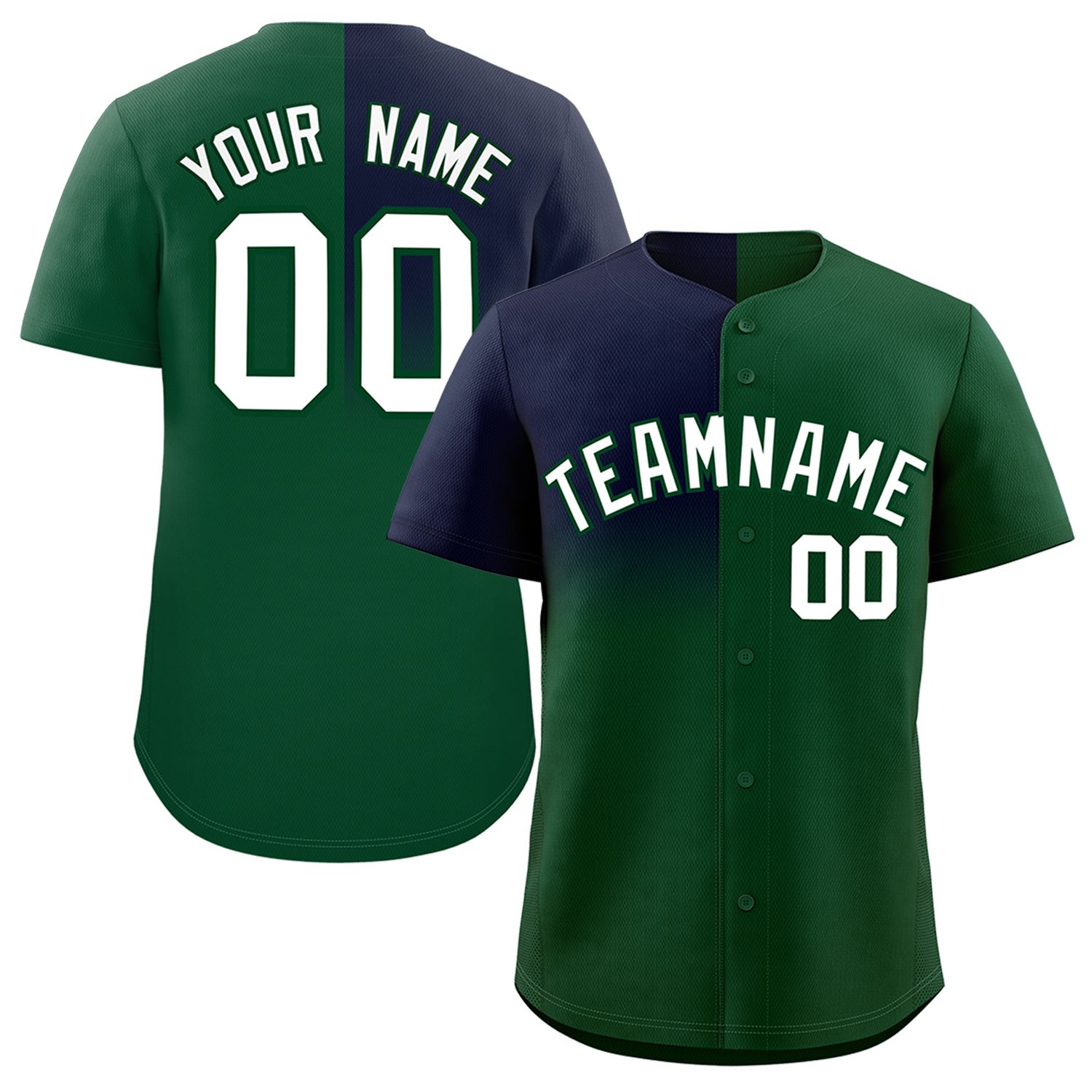 Custom Green Navy Personalized Half Gradient Design Authentic Baseball Jersey