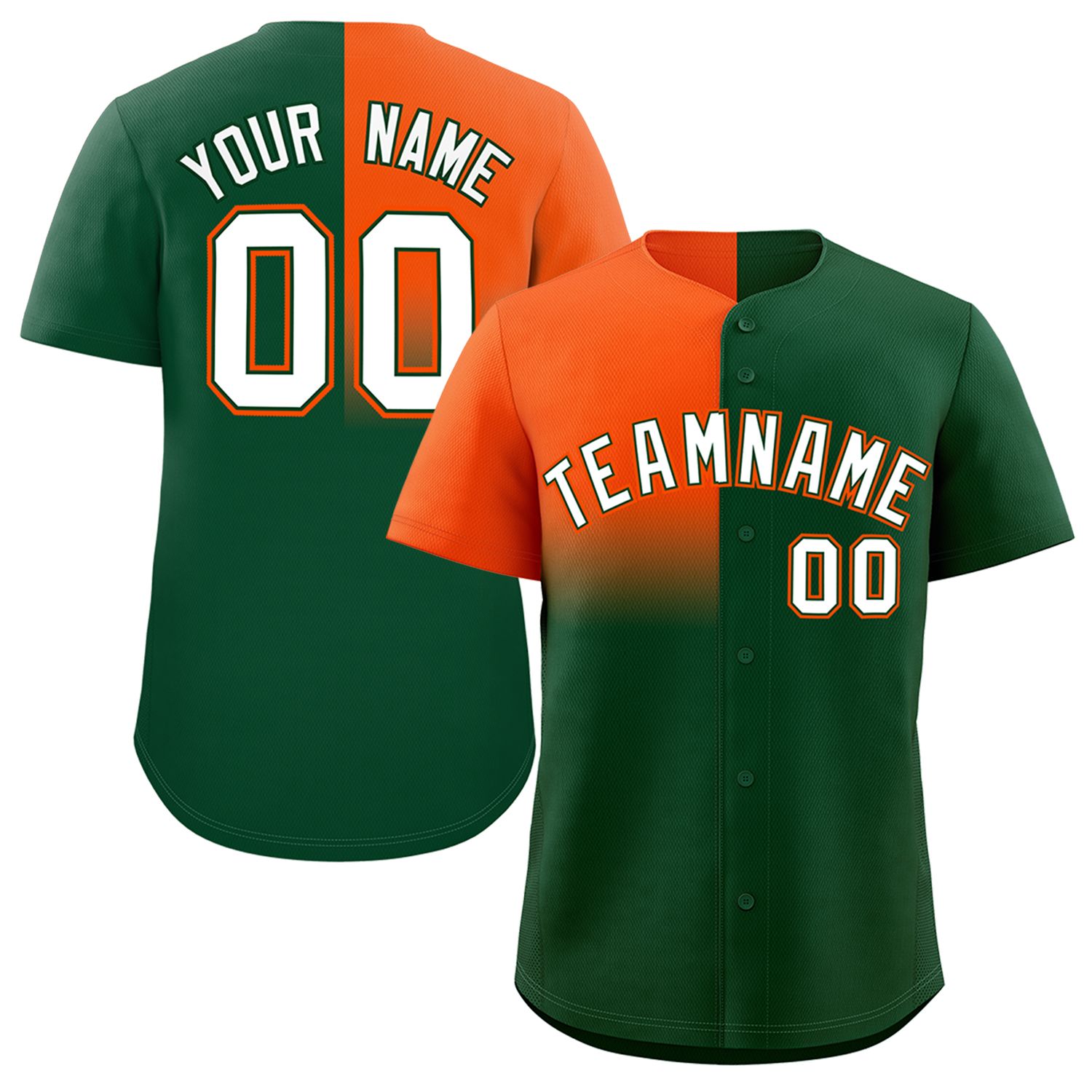 Custom Green Orange Personalized Half Gradient Design Authentic Baseball Jersey