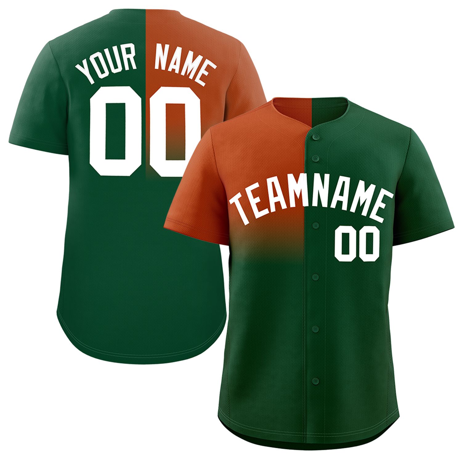 Custom Green Texas Orange Personalized Half Gradient Design Authentic Baseball Jersey