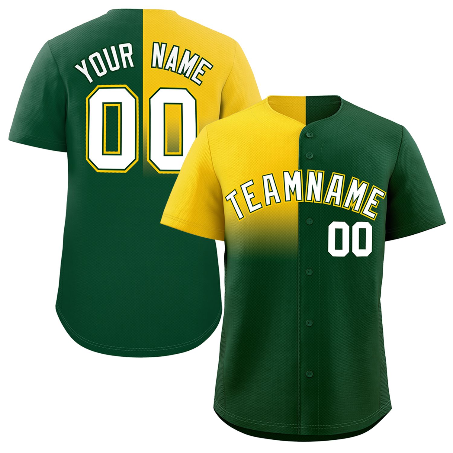 Custom Green Gold Personalized Half Gradient Design Authentic Baseball Jersey