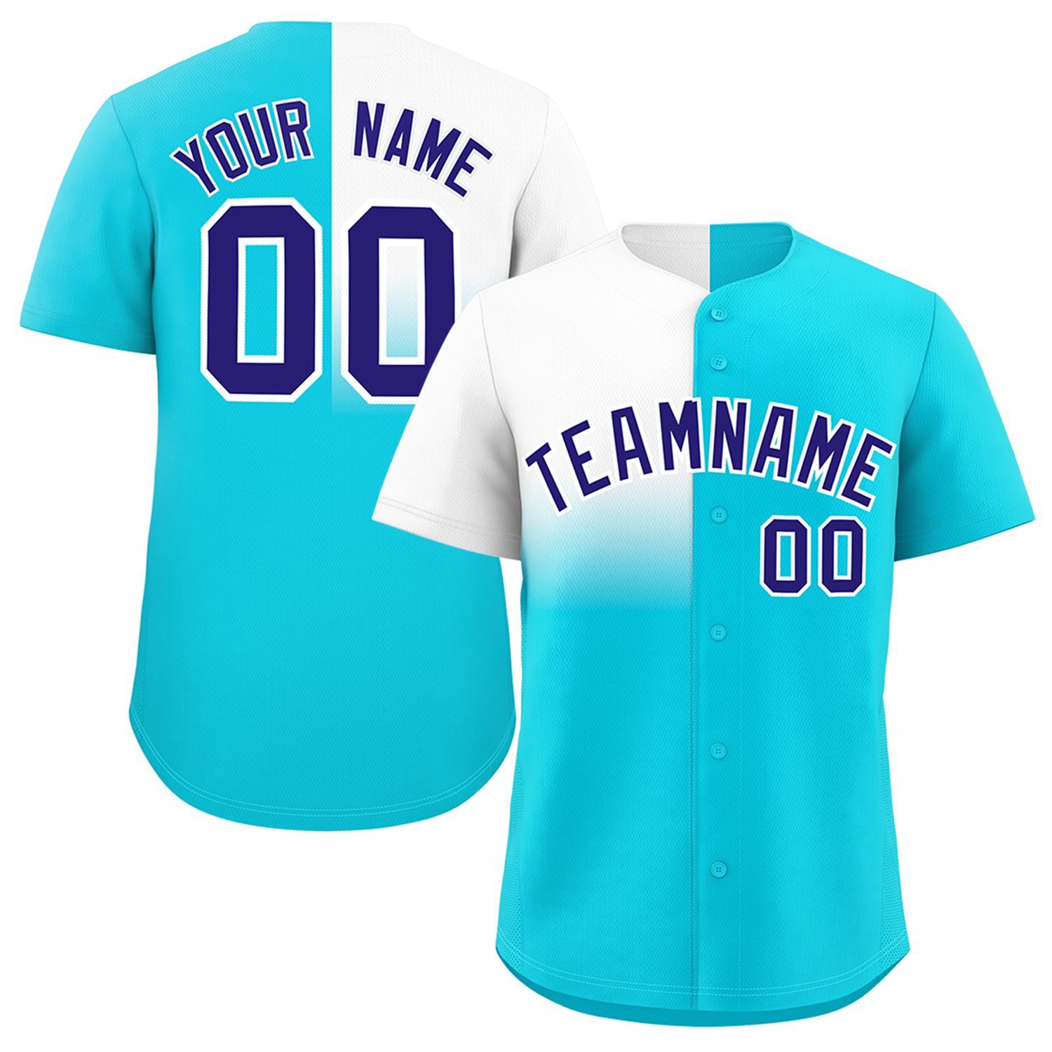 Custom Sky Blue White Personalized Half Gradient Design Authentic Baseball Jersey