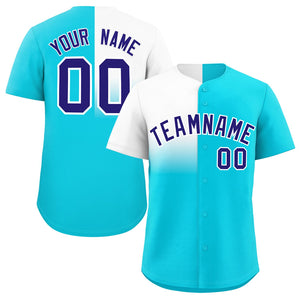 Custom Sky Blue White Personalized Half Gradient Design Authentic Baseball Jersey