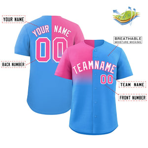 Custom Powder Blue Pink Personalized Half Gradient Design Authentic Baseball Jersey