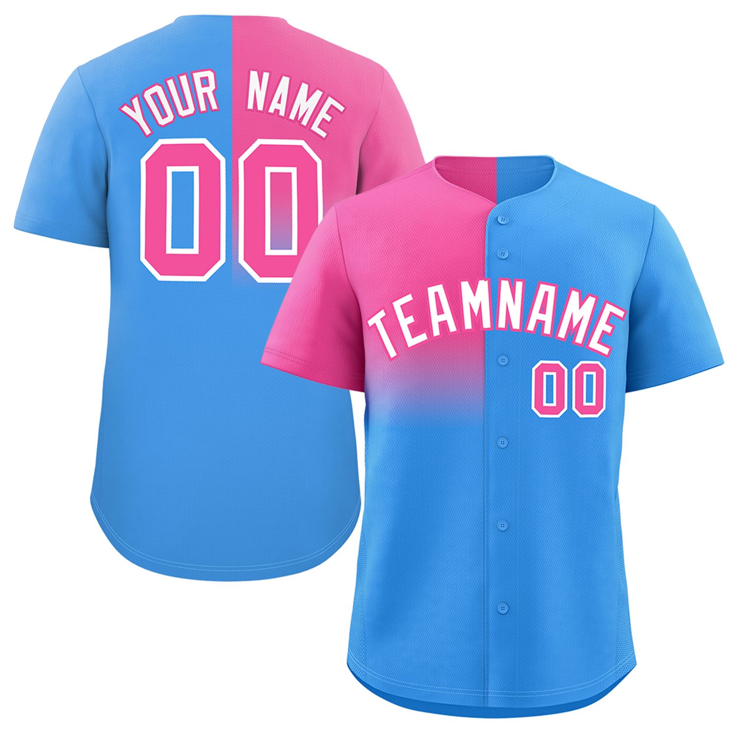 Custom Powder Blue Pink Personalized Half Gradient Design Authentic Baseball Jersey