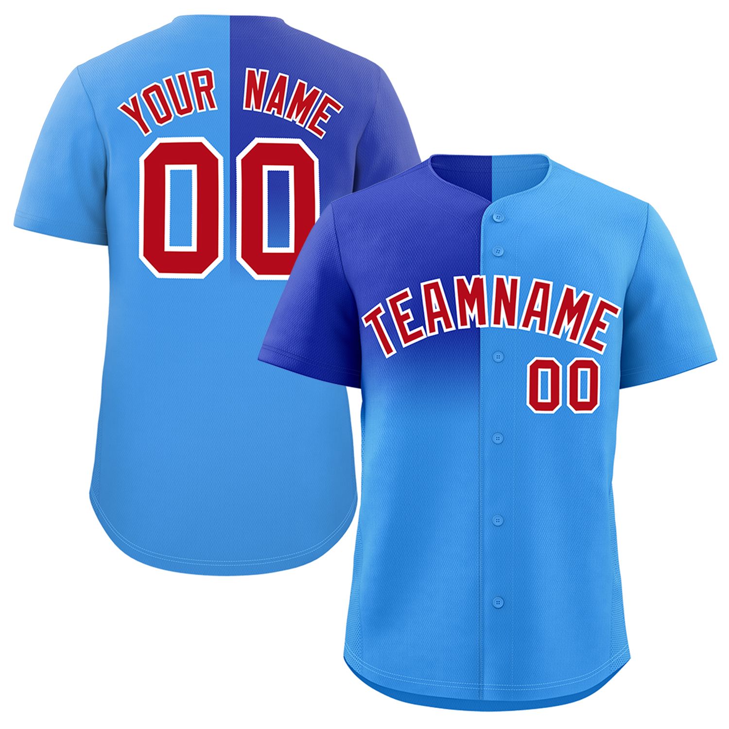 Custom Powder Blue Royal Personalized Half Gradient Design Authentic Baseball Jersey