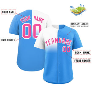 Custom Powder Blue White Personalized Half Gradient Design Authentic Baseball Jersey