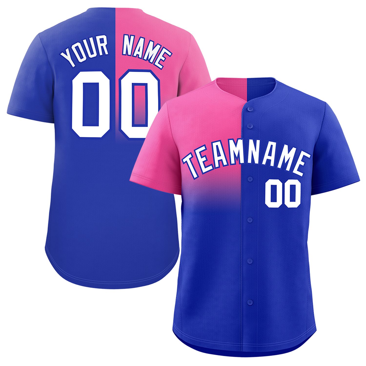 Custom Royal Pink Personalized Half Gradient Design Authentic Baseball Jersey