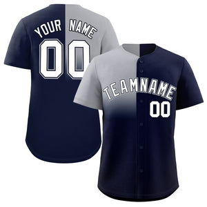 Custom Navy Gray Personalized Half Gradient Design Authentic Baseball Jersey