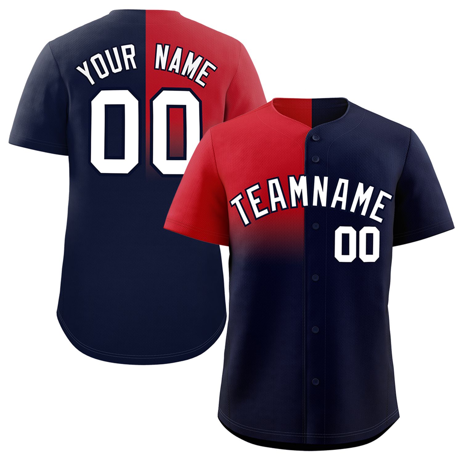 Custom Navy Red Personalized Half Gradient Design Authentic Baseball Jersey