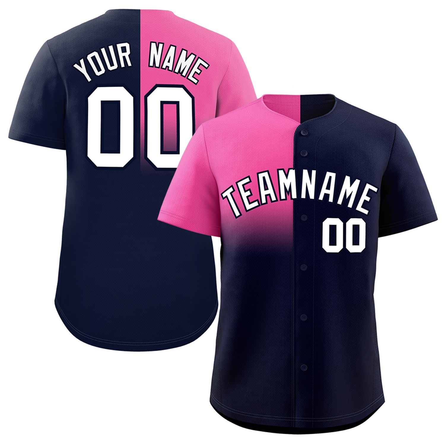 Custom Navy Pink Personalized Half Gradient Design Authentic Baseball Jersey