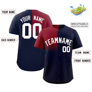 Custom Navy Crimson Personalized Half Gradient Design Authentic Baseball Jersey