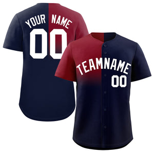 Custom Navy Crimson Personalized Half Gradient Design Authentic Baseball Jersey